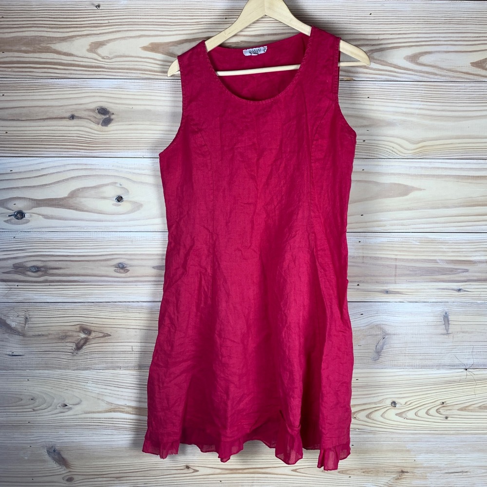 Allegra Masetti Dress Womens L Pink Linen Sleeveless Ruffle Hem Italy